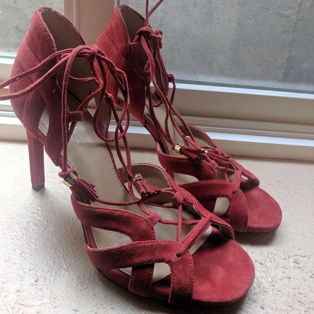 Red Michael kors lace-up detail high heels